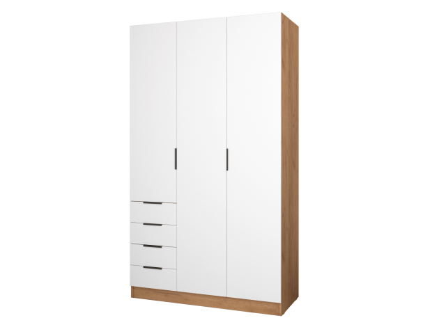 Шкаф распашной "Бруно-3.5" дуб крафт золотой/белый