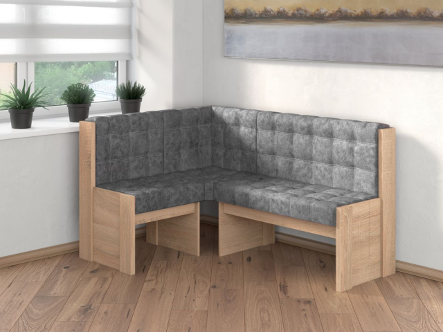 Угловая скамья "Квадро" однотон дуб сонома, велюр графит