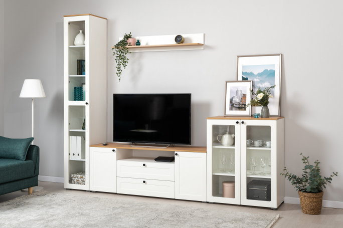 Гостиная "Остин" комплектация 1, белый шагрень/дуб золотой