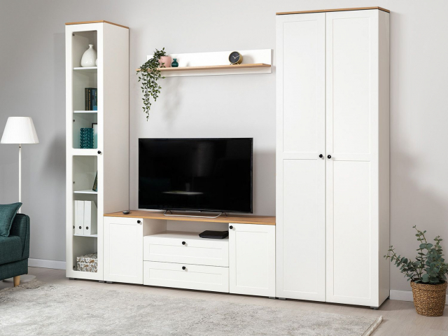 Гостиная "Остин" комплектация 3, белый шагрень/дуб золотой