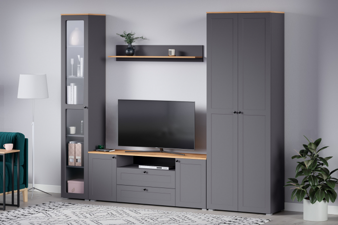 Гостиная "Остин" комплектация 3, серый графит/дуб золотой