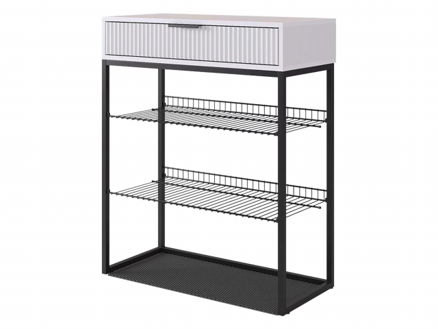 Обувница "Вельвет", белое дерево/белый матовый/черный муар