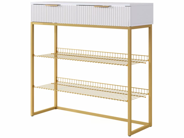 Обувница "Классная 1", белое дерево/белый матовый/золото