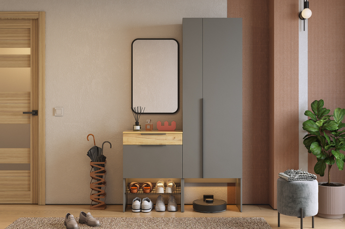 Прихожая "Баско К8", графит/дуб крафт золотой/черный