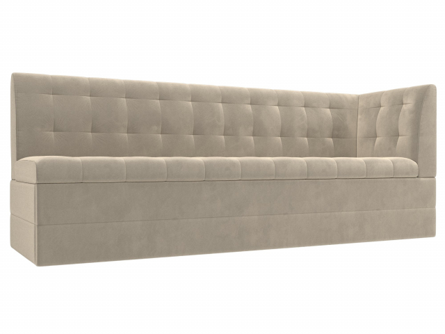 Кухонный диван-кровать "Бриз" с углом справа, бежевый микровельвет, 100378