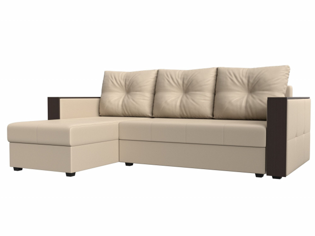 Угловой диван-кровать "Валенсия лайт" левый угол, экокожа бежевая, 117766L