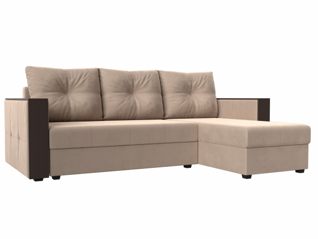 Угловой диван-кровать "Валенсия лайт" правый угол, велюр бежевый, 117744