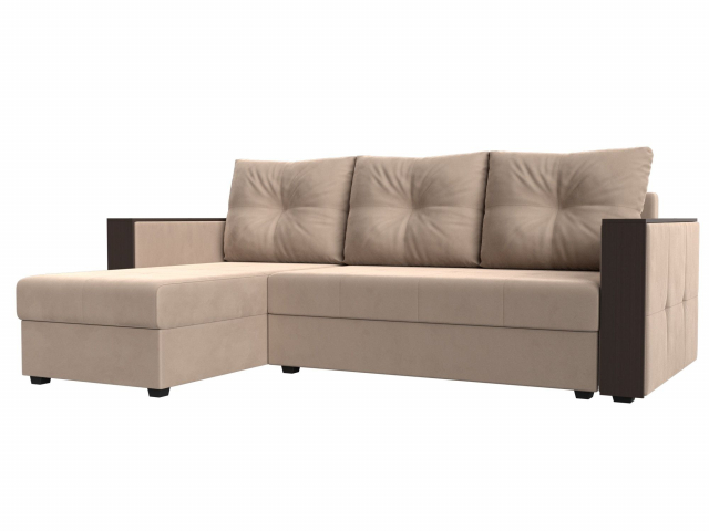 Угловой диван-кровать "Валенсия лайт" левый угол, велюр бежевый, 117744L