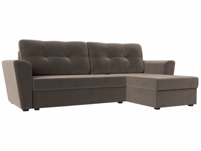 Угловой диван-кровать "Амстердам Лайт" правый угол, велюр коричневый, 112452