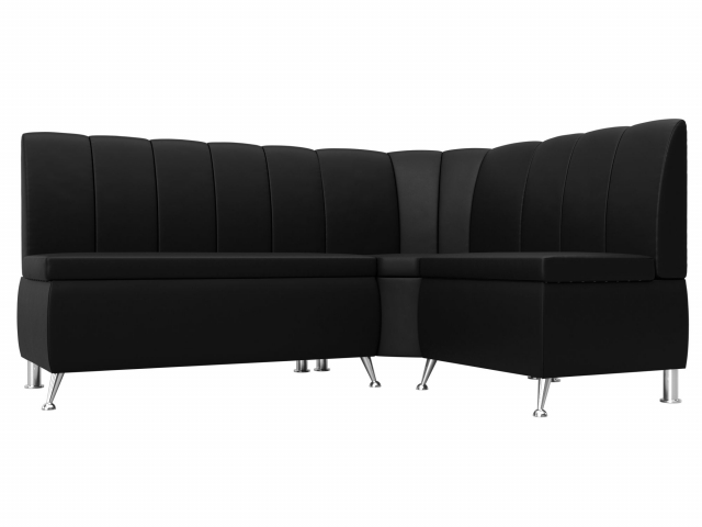 Диван кухонный угловой "Кантри" правый угол, черная экокожа, 29454