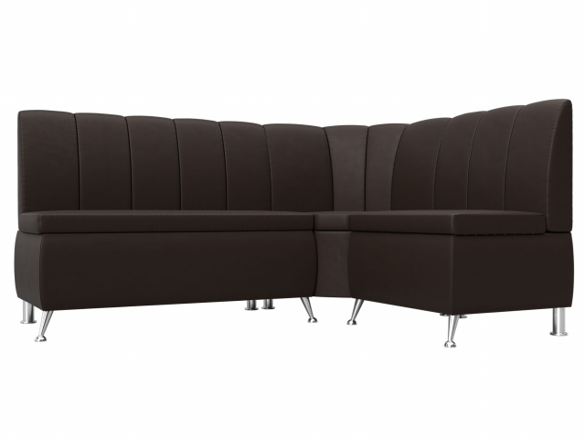 Диван кухонный угловой "Кантри" правый угол, коричневая экокожа, 29453