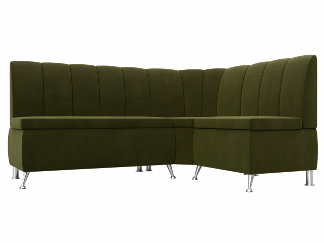 Диван кухонный угловой "Кантри" правый угол, зеленый микровельвет, 29447
