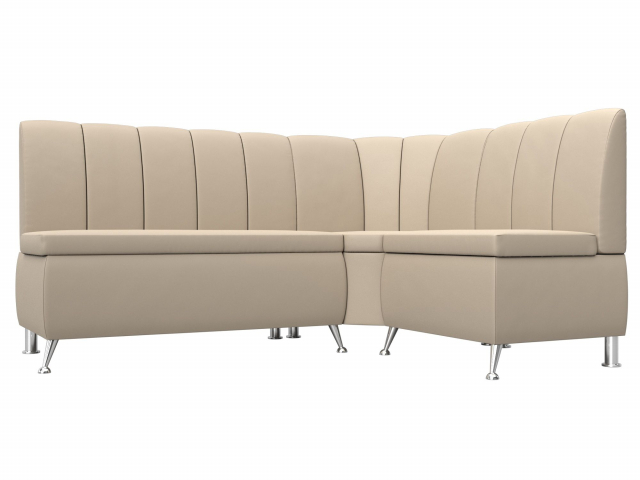 Диван кухонный угловой "Кантри" правый угол, бежевая экокожа, 29451