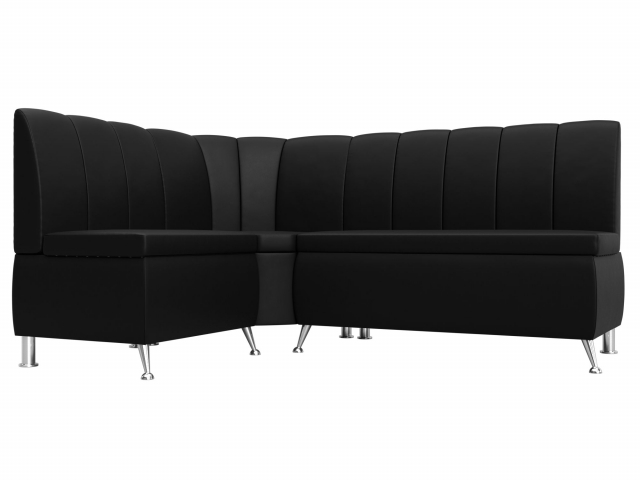 Диван кухонный угловой "Кантри" левый угол, черная экокожа, 29454L