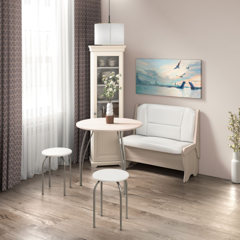 Кухонный набор "Лотос" скамья 950 мм, ясень/кожзам милк, стол ясень/хром, табурет серебро/милк