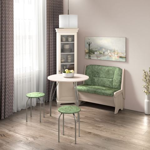 Кухонный набор "Лотос" скамья 950 мм, ясень/велюр мохито, стол ясень/хром, табурет серебро/мохито