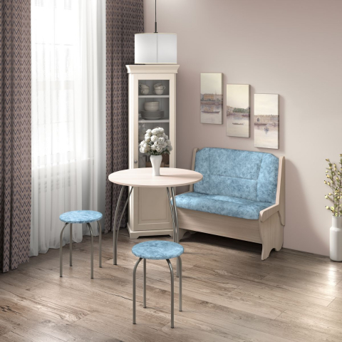 Кухонный набор "Лотос" скамья 950 мм, ясень/велюр лагуна, стол ясень/хром, табурет серебро/лагуна