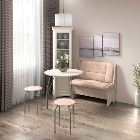 Кухонный набор "Лотос" скамья 950 мм, ясень/велюр латте, стол ясень/хром, табурет серебро/латте