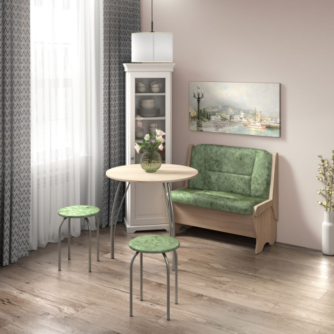 Кухонный набор "Лотос" скамья 950 мм, дуб сонома/велюр мохито, стол ясень/хром, табурет серебро/мохито