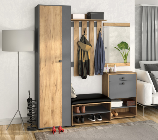 Прихожая "Мини-лайт" Комплектация №6 дуб золотой крафт/серый графит