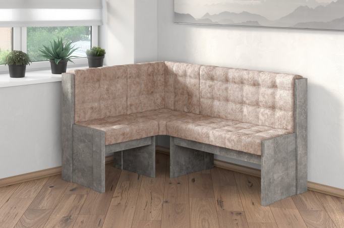 Угловая скамья "Квадро" однотон ателье светлое, велюр латте