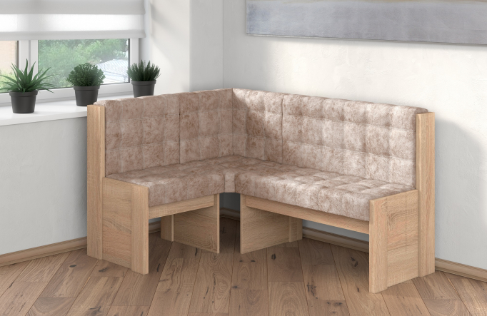 Угловая скамья "Квадро" однотон дуб сонома, велюр латте