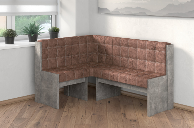 Угловая скамья "Квадро" однотон ателье светлое, велюр коньяк