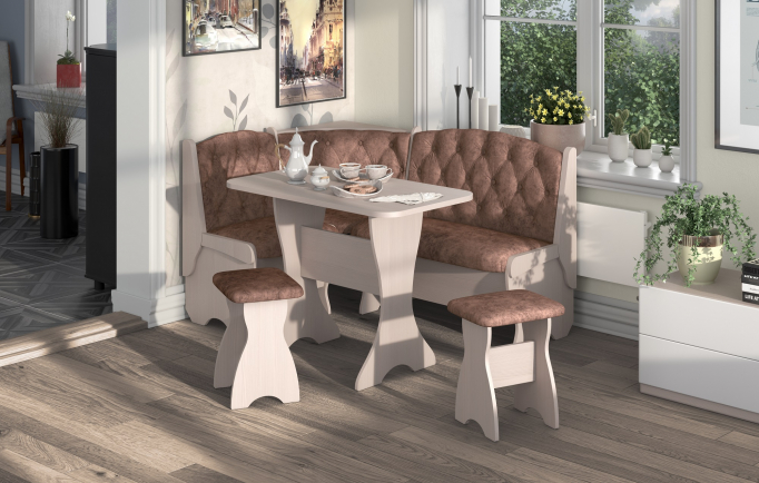 Кухонный набор "Орхидея Люкс" бодего светлый, велюр коньяк