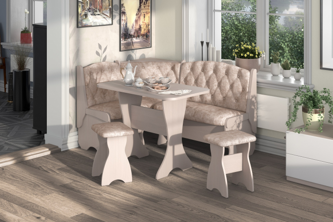 Кухонный набор "Орхидея Люкс" бодего светлый, велюр латте