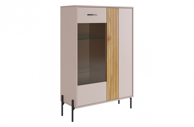 Комод "Доминика" со стеклом, кашемир/дуб крафт золотой