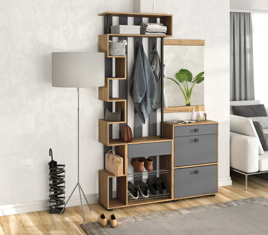 Прихожая "Мини-лайт" Комплектация №2 дуб золотой крафт/серый графит