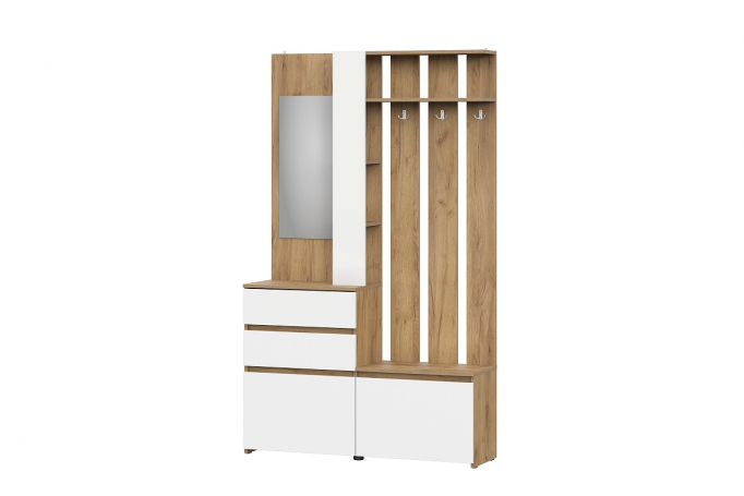 Вешалка с зеркалом "Некст 1" дуб золотой/белый