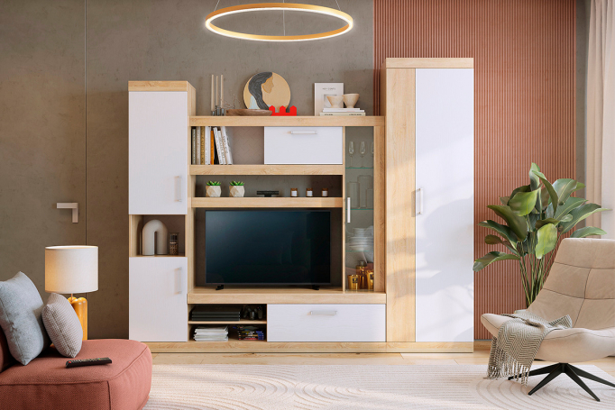 Стенка "Макси" К1 дуб сонома/белое дерево