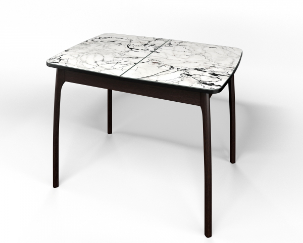 Стол обеденный раздвижной "Флорида" стекло с фотопечатью СМ-1, ЛДСП венге, опора массив изогнутая венге