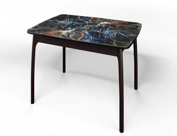 Стол обеденный раздвижной "Флорида" стекло с фотопечатью СМ-5, ЛДСП венге, опора массив изогнутая венге