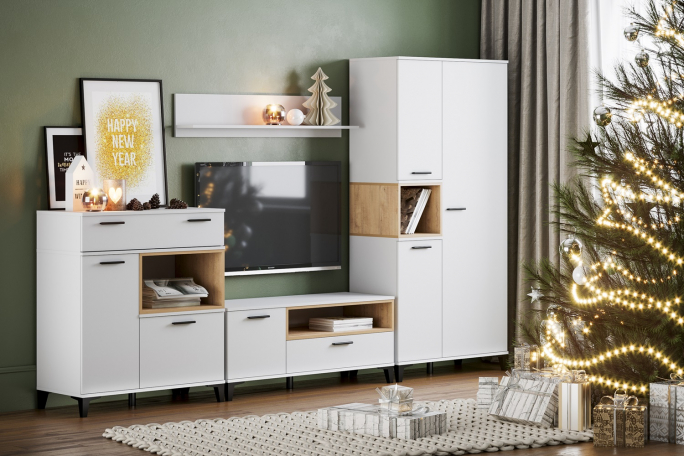 Гостиная "Bergen (Берген)" комплектация 1 белый, дуб бунратти