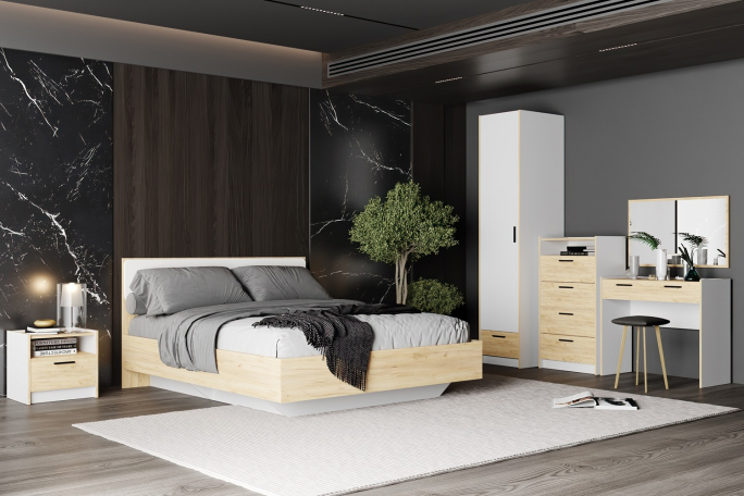 Спальня "Оттавия" комплектация 2 белый, дуб крафт золотой