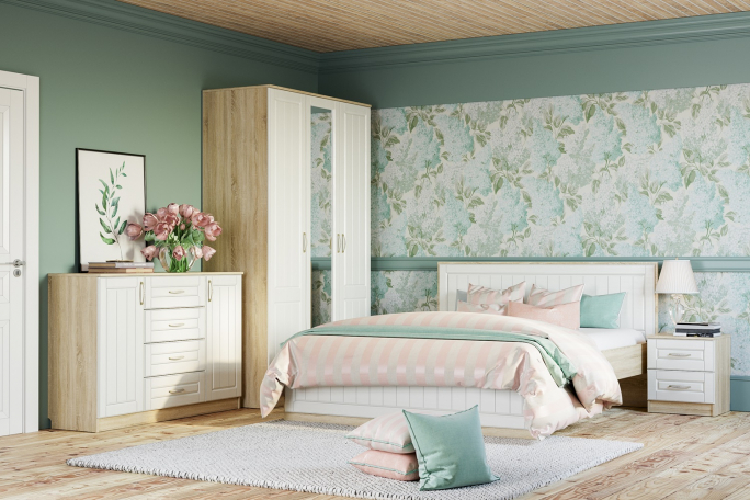 Спальня "Оливия" комплектация 2 белое дерево, дуб сонома