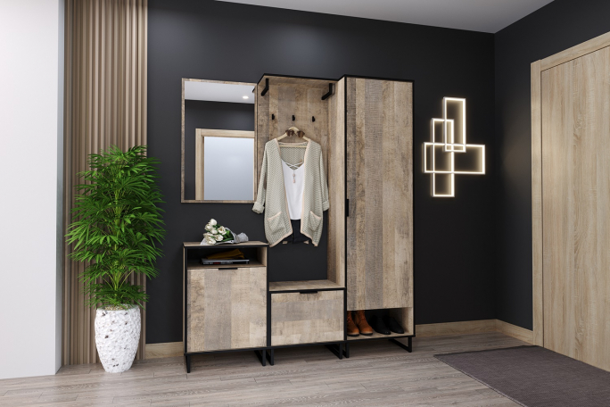 Прихожая "Фолк" комплектация 1 дуб гранж песочный