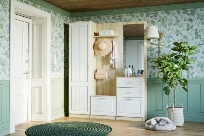 Прихожая "Оливия" комплектация 1 белое дерево, дуб сонома