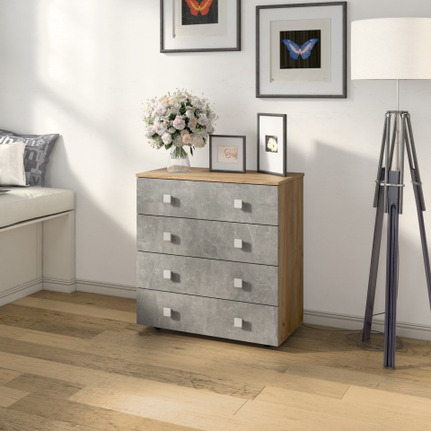 Комод "Лофт-4" дуб крафт золотой, ателье светлое