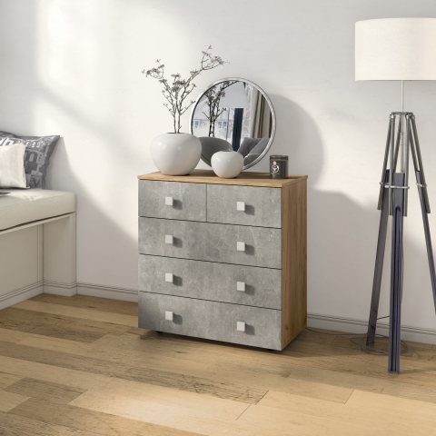 Комод "Лофт-5" дуб крафт золотой, ателье светлое