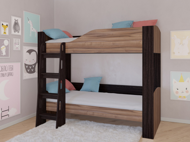 Кровать двухъярусная "Астра 2" без ящика, венге/дуб шамони