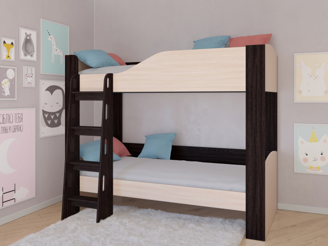Кровать двухъярусная "Астра 2" без ящика, венге/дуб молочный