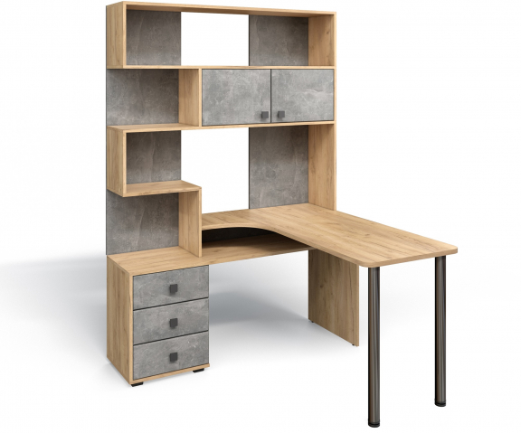 Стол компьютерный "СК-10" правый, дуб крафт/ателье светлое, хром
