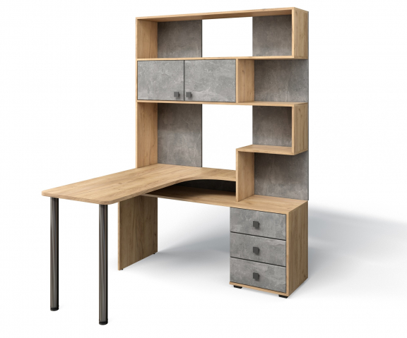 Стол компьютерный "СК-10" левый, дуб крафт/ателье светлое, хром