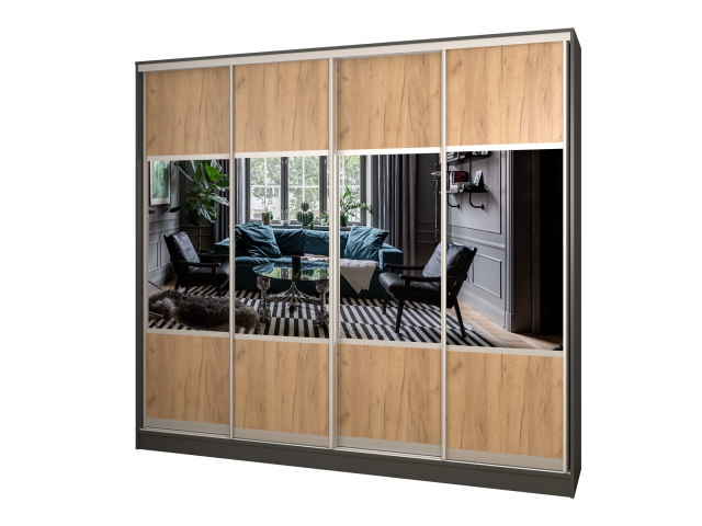 Шкаф-купе "Борнео-4-1" 4-х дверный, компоновка 3, антрацит/дуб крафт золотой