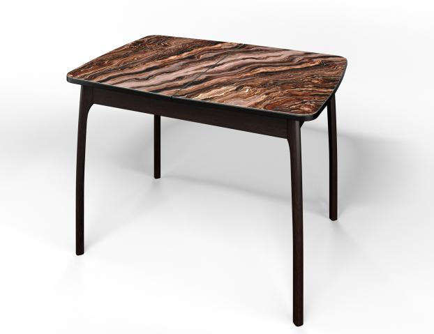 Стол обеденный раздвижной "Флорида" стекло с фотопечатью СМ-8, ЛДСП венге, опора массив изогнутая венге