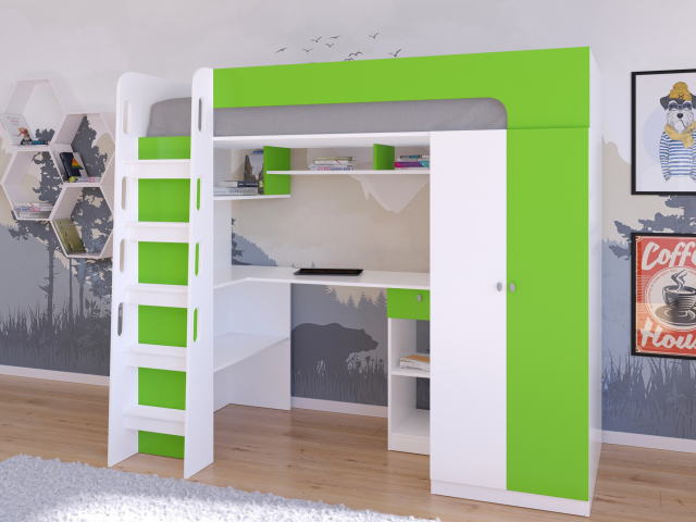 Кровать двухъярусная "Астра 10" белый/салатовый