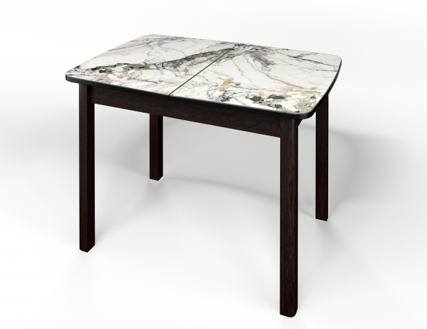 Стол обеденный раздвижной "Флорида" стекло с фотопечатью СМ-6, ЛДСП венге, опора массив прямая венге